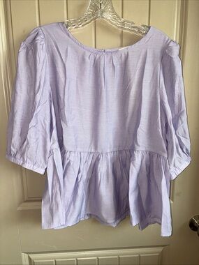Easel Lavender Peplum Blouse with Puff Sleeves - Women